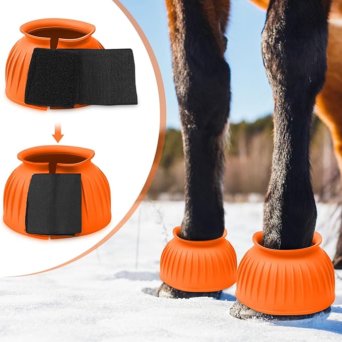 Abbylike Horse Bell Boots Protect Against Hoof Impact Trauma Rubber Bell Boots Horse Care for Turnout No Rub Design Comfort Quick Wrap Hook and Loop