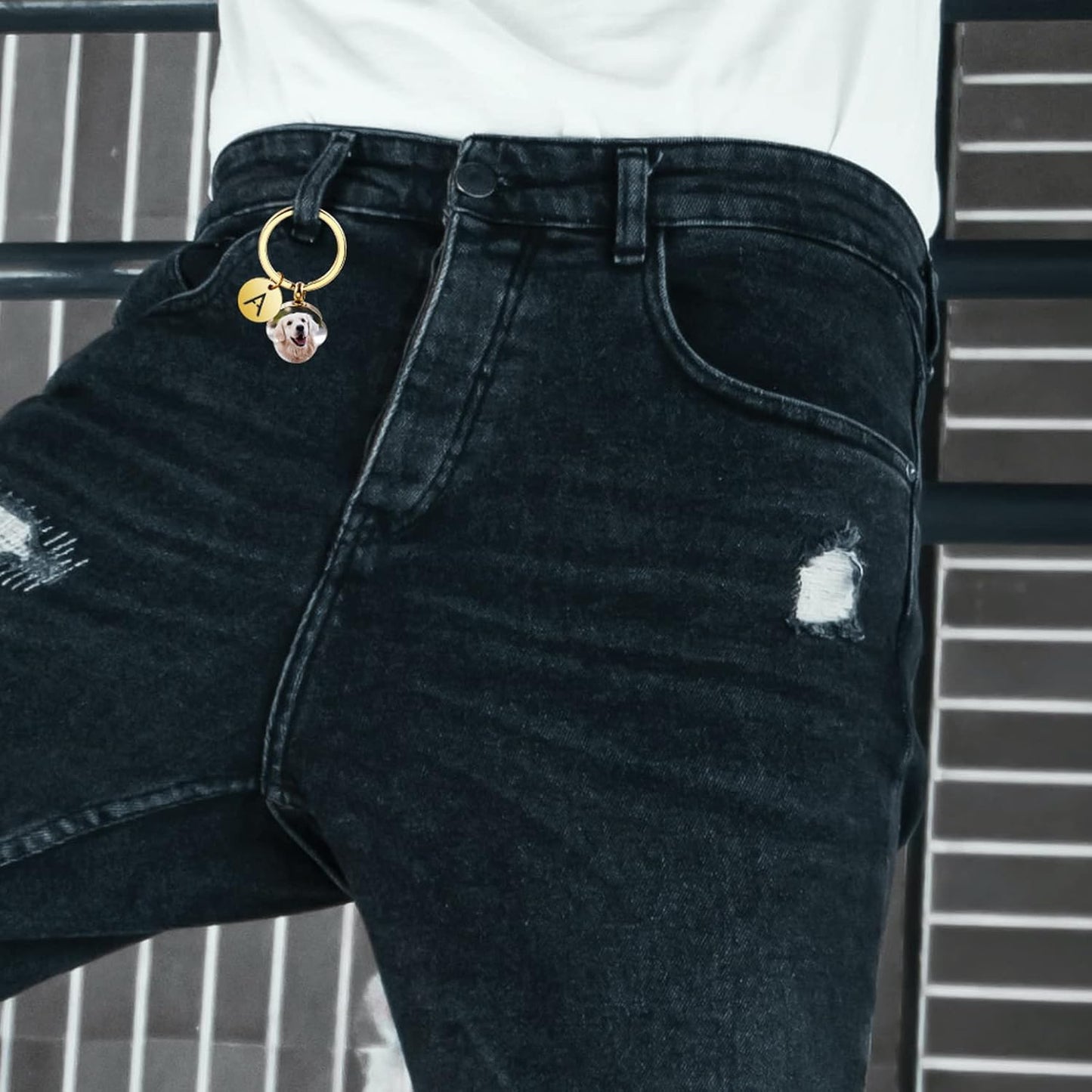 Personalized Cremation Urn Keychain for Pet Human Ashes Custom Photo/Name/Date Dog Cat Paw Print Pendant Stainless Steel Keyring Memorial Keepsake Keychain for Women Men (Style B2)