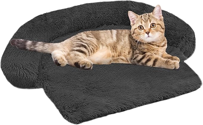 Calming Dog Bed Fluffy Plush Dog Mat for Furniture Protector with Removable Washable Cover for Large Medium Small Dogs and Cats (XS(31“x23.5”x5“), Dark Grey)