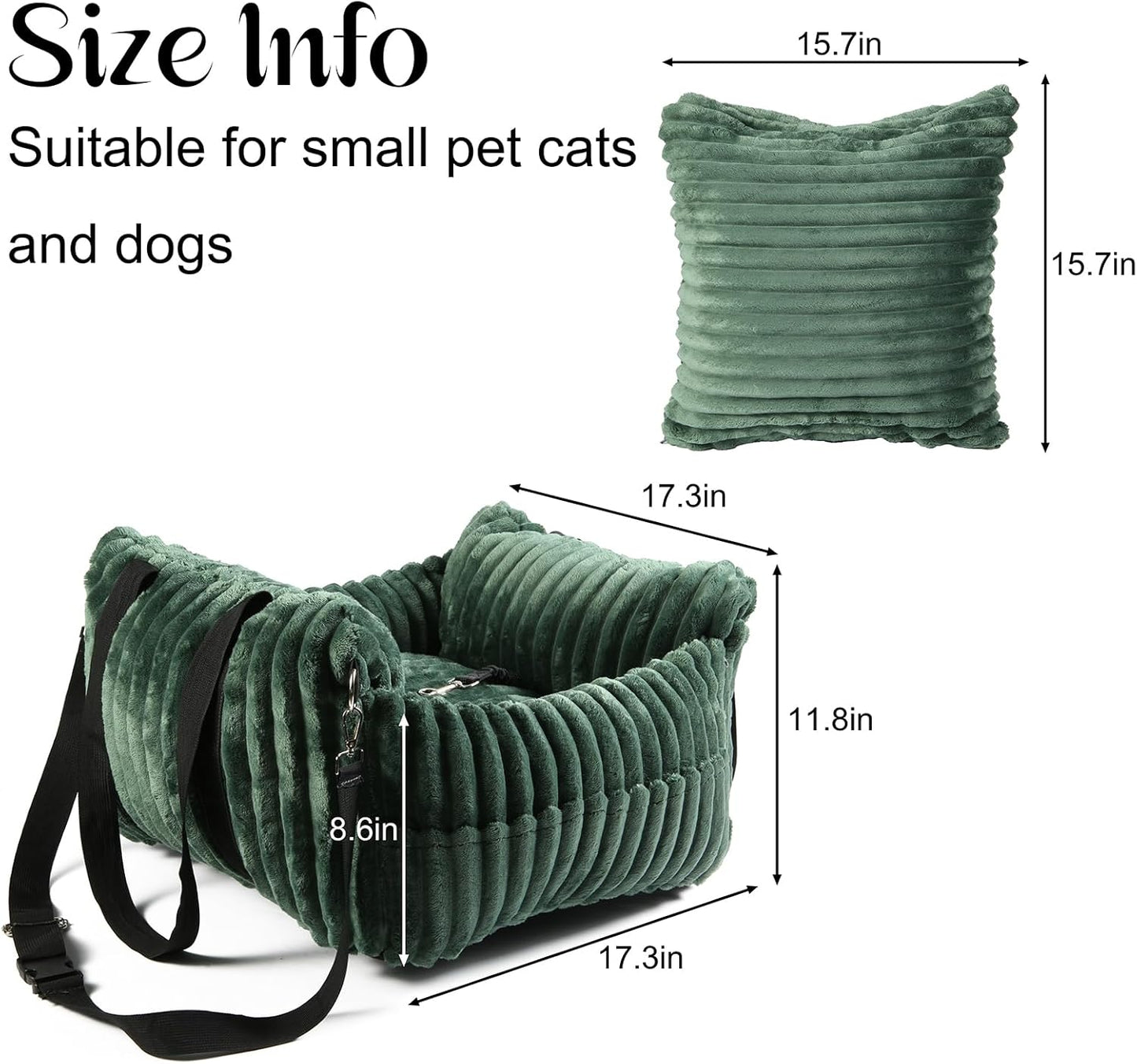 Dog Car Booster Seat, for Small Dogs Under 30 lbs, Detachable Washable Travel Bed with Storage Pockets and Safety Belt (Green, Medium)