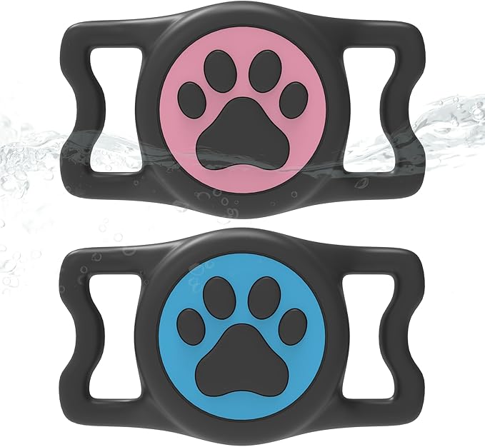 Dog Airtag Holder,[2-Pack] IP68 Waterproof AirTag Holder for Dog & Cat Collars,Silicone Air Tags Case for Pet Collars(Deep Pink+Deep Bule)