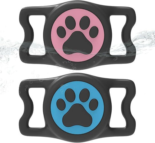 Dog Airtag Holder,[2-Pack] IP68 Waterproof AirTag Holder for Dog & Cat Collars,Silicone Air Tags Case for Pet Collars(Deep Pink+Deep Bule)
