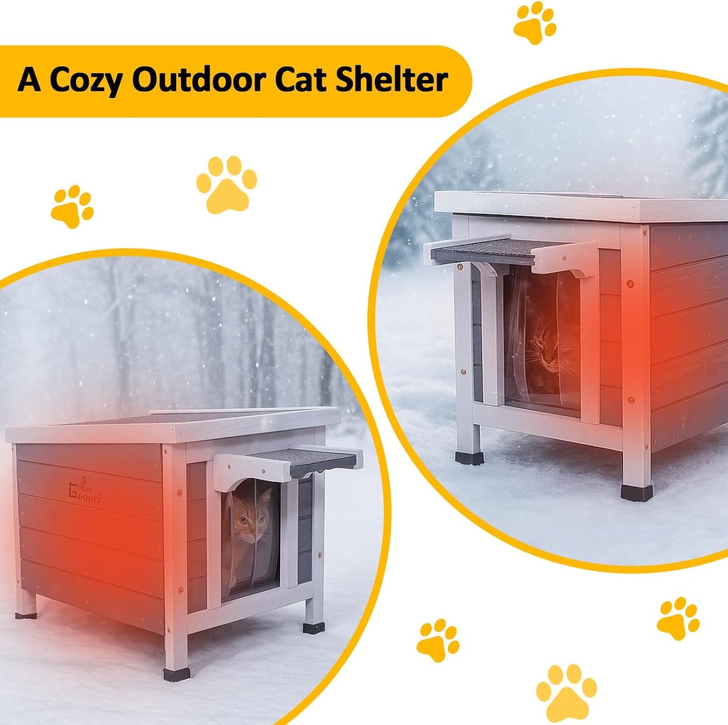 GEGURI All-Weather Outdoor Insulated Shelter for Cats, Dogs & Rabbits – Weatherproof Hutch with Thermal Layer, Elevated Floor, and Asphalt Roof