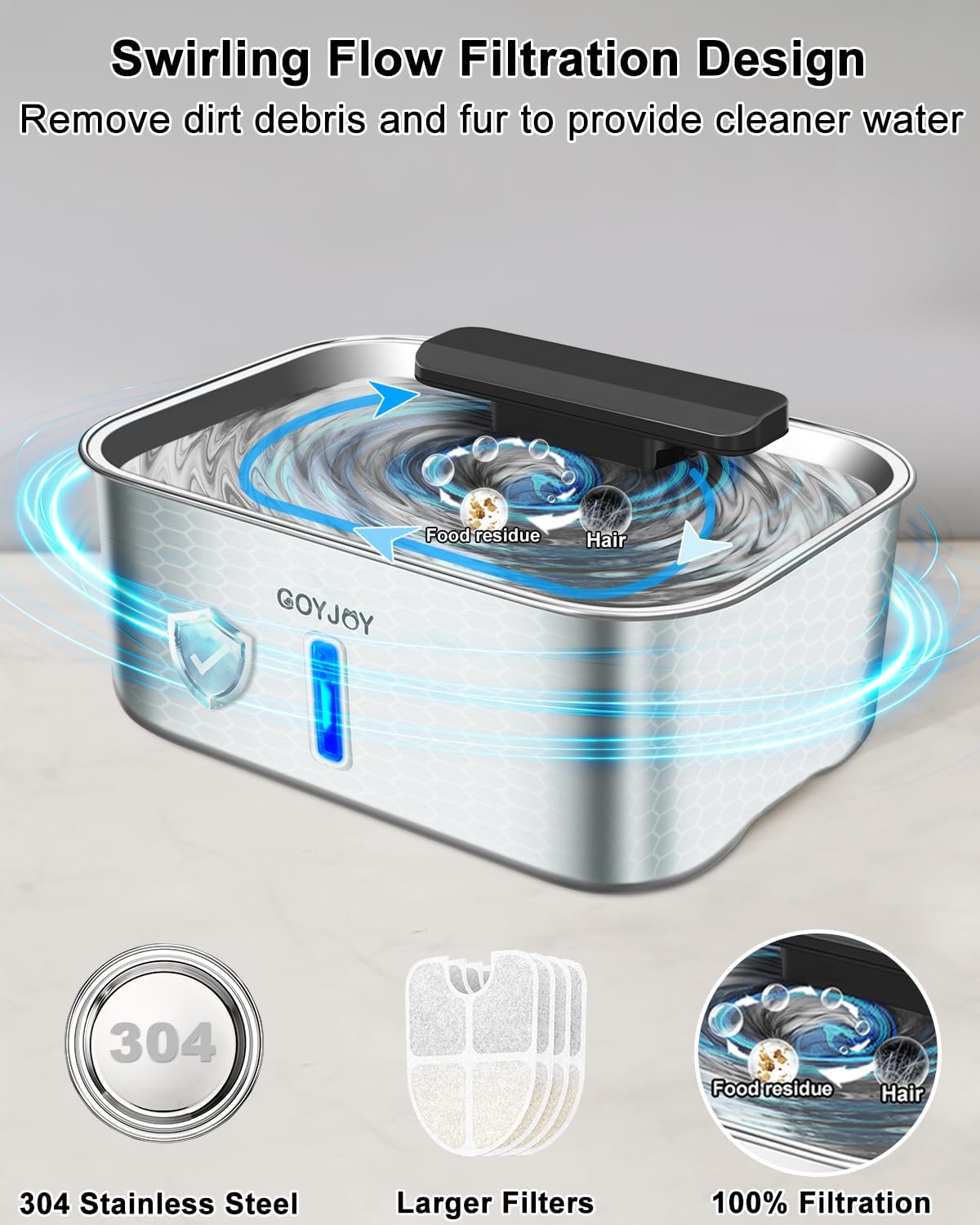 Dog Water Fountain for Large Dogs,3 Gallon Stainless Steel Dog Water Bowl Fountain,Large Pet Water Drinking Fountain with Deeper Drinking Area,Swirling Filtration Design with Fresher & Cleaner Water