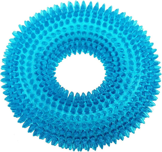 ADUCK Dog Squeaky Chew Toys for Aggressive Chewers, Small Medium Large Dogs Teeth Cleaning Soft Natural Rubber Float Toy for Indoor Outdoor Water Pool, Donut Ring Design 4.92 inch, Crystal Blue