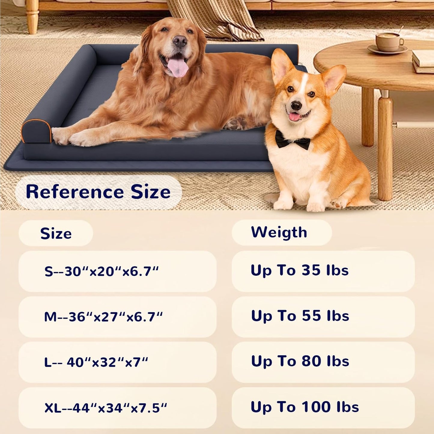 Dog Bed Small Chew Proof Puppy Bed Memory Foam Orthopedic Pet Beds with Anti-Slip Mat Washable Pet Couch Waterproof (Blue)