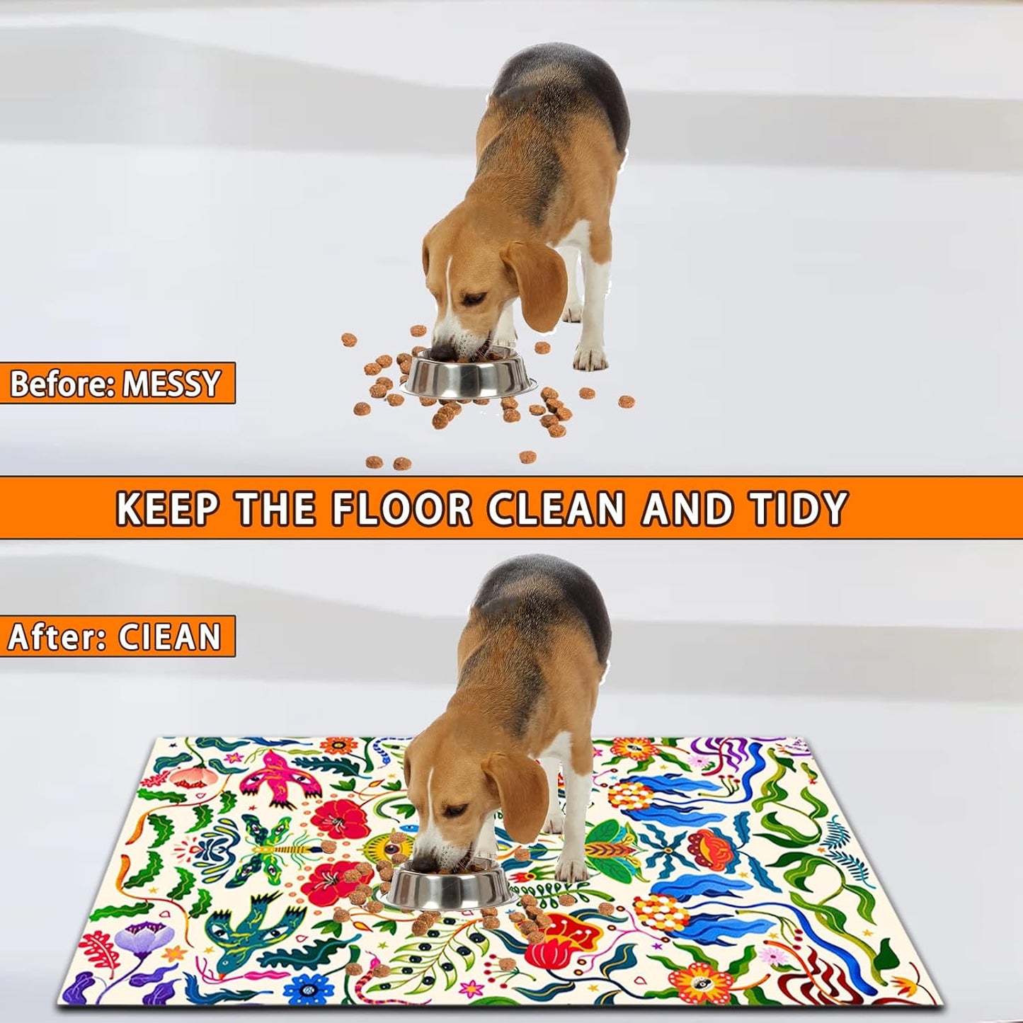 Pet Feeding Mat for Dogs and Cats - Super Absorbent Anti-Slip Bowl Pad, Eco-Friendly Washable Mat to Prevent Spills and Mess Vintage Mat 12"x20"