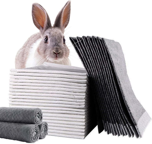 Tfwadmx 50 Pcs Rabbit Pee Pads Guinea Pig Super Absorbent Cage Liners Bunny Disposable Black Carbon Diapers Small Animal Training Accessories with Quick-Dry Surface for Chinchilla Ferret Hamster