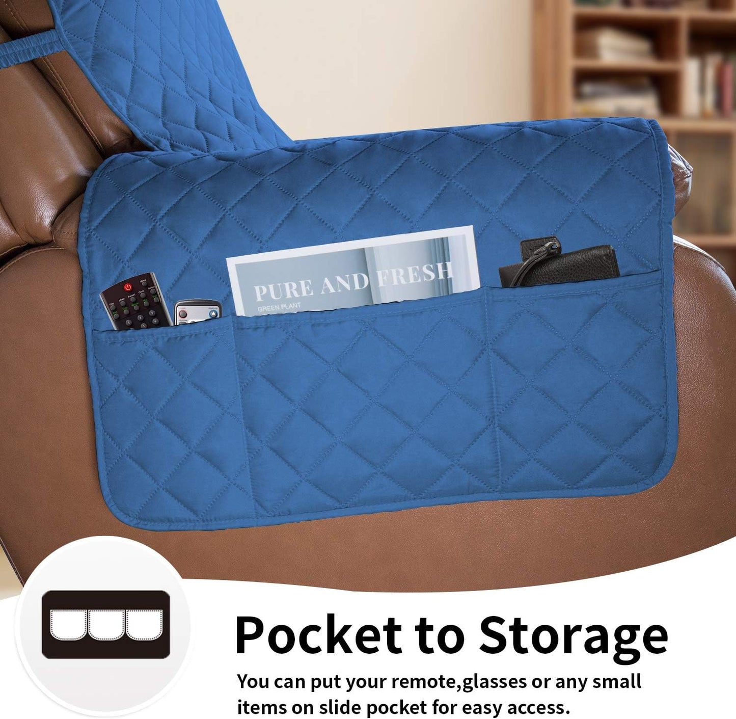 Easy-Going Oversized Recliner Cover Reversible Couch Cover Sofa Cover for Living Room Water Resistant Furniture Protector with Elastic Straps for Pets Dog (Oversized Recliner, Blue/Ivory)