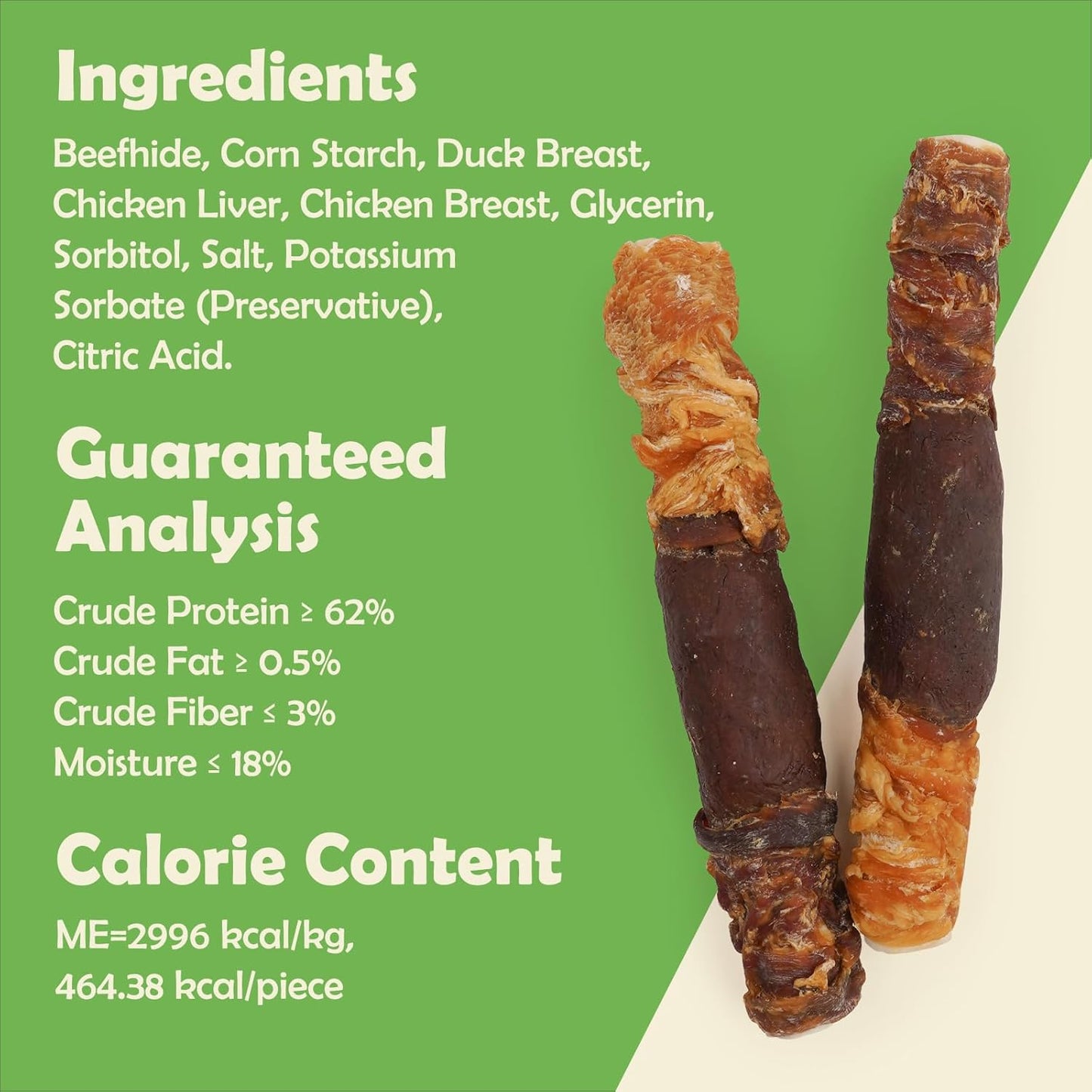 MON2SUN Dog Treats Triple Flavor 9 Inch Chicken Liver Duck and Chicken Wrapped Rawhide Rolls, Teeth Cleaning and Long Lasting Chews for Medium and Large Dogs, 11.1 oz(2 Count)