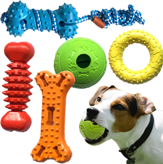 Jalousie Plush & Rope Dog Toys - Squeaky, Premium Rubber (5 Pack for Small/Medium Dogs & Puppies)