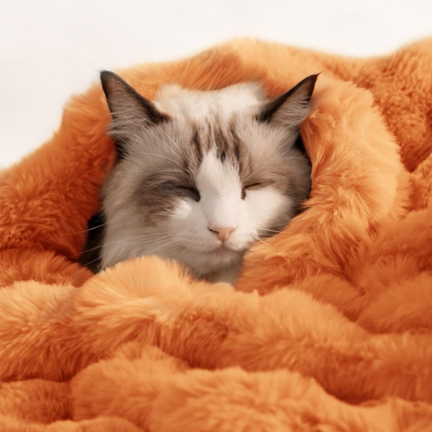 Cat Blanket for Indoor Cats Ultra Soft Plush Faux Fur Kitten Blankets Machine Washable Reversible Pet Throw Protector for Couch Furniture 21"X 18"Orange