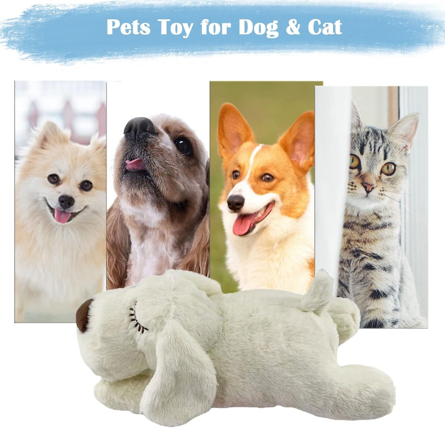 Heartbeat Puppy Toy, Puppy Sleep Aid Toy, Small Dog Training Toys for Separation Anxiety Relief, Pets Plush Toys for Dogs Cats (White)