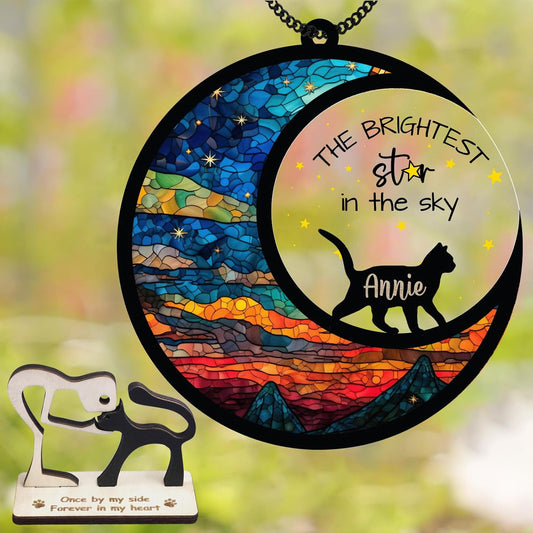 Cat Memorial Suncatcher Personalized Name Pet Ornament Window Car Hanging Sympathy Gift for Loss of Pet Bereavement Keepsake Remembrance Gifts for Cat Lovers Outdoor Decor