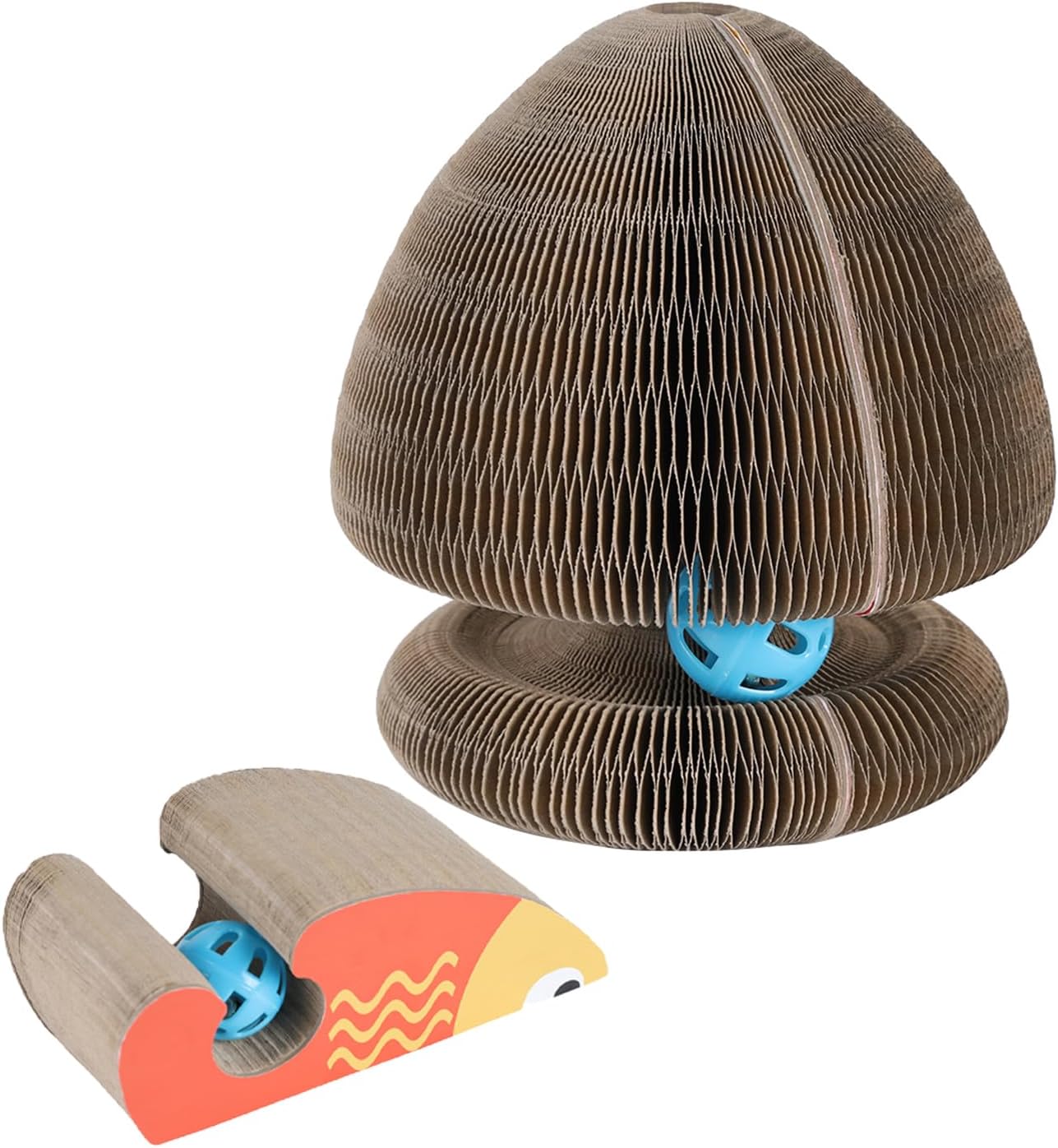 Kitty Curls Cat Toy Kurlz, Interactive Scratch Pad, Foldable Accordion,Cat Recyclable Scratcher with Ball (Orange)