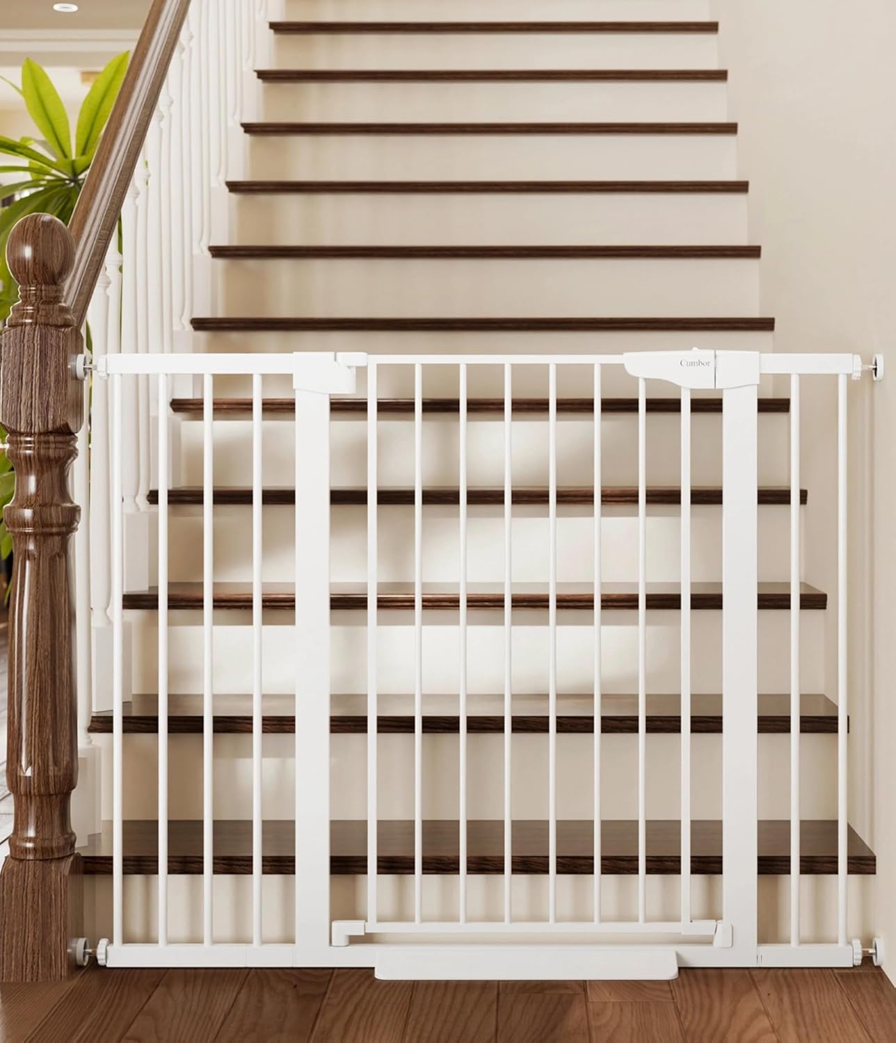 Cumbor 36" Extra Tall Baby Gate for Stairs, 29.7-48" Wide Dog Gate for Doorways, Pressure Mounted Auto-Close Pets Gates for Dogs Indoor, Durable Safety Child Gate, Mom's Choice Awards Winner, White