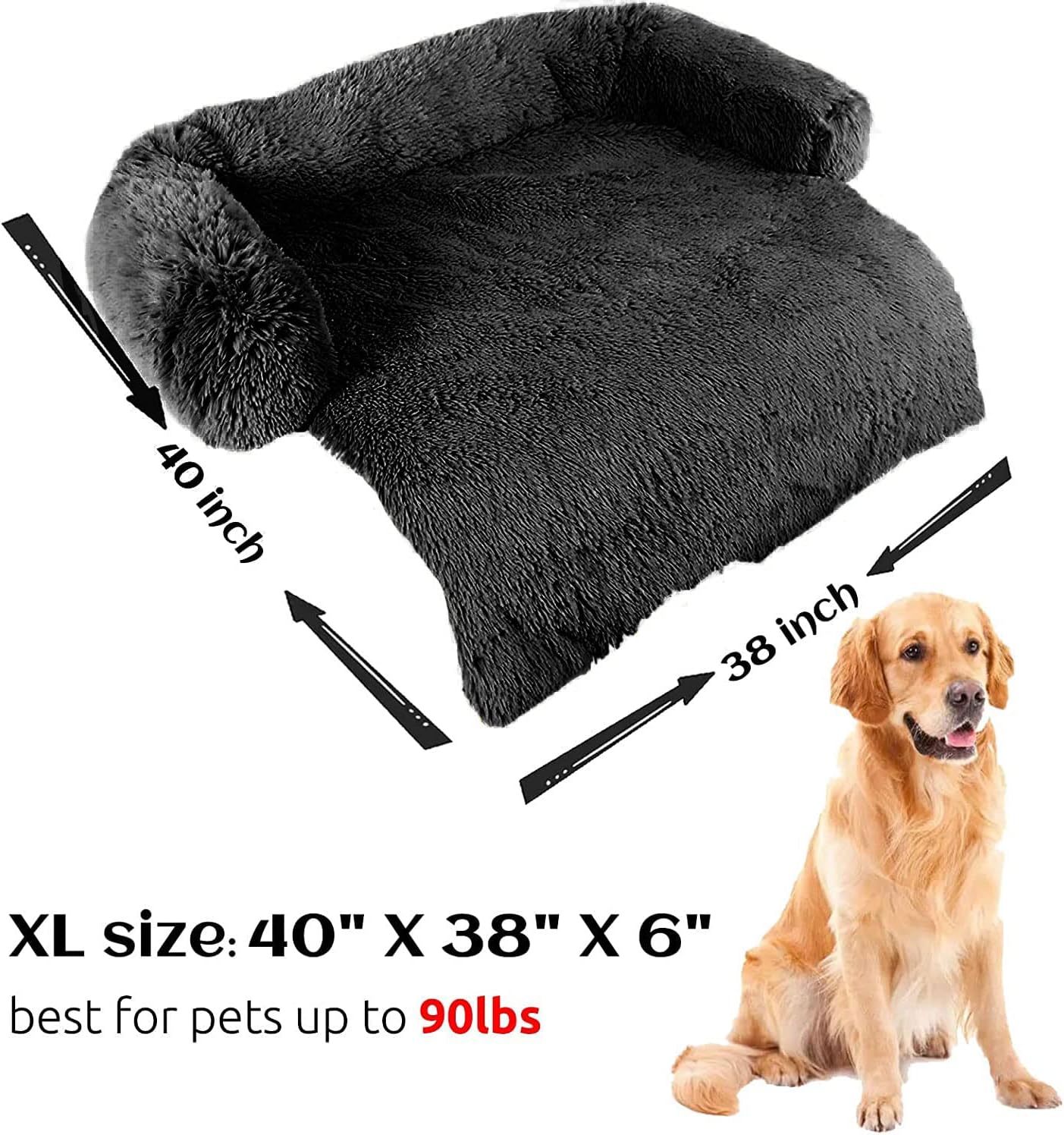 HachiKitty Dog Sofa Bed, Plush Couch Cover for Dogs, Washable Pet Sofa Mat (X-Large Black)