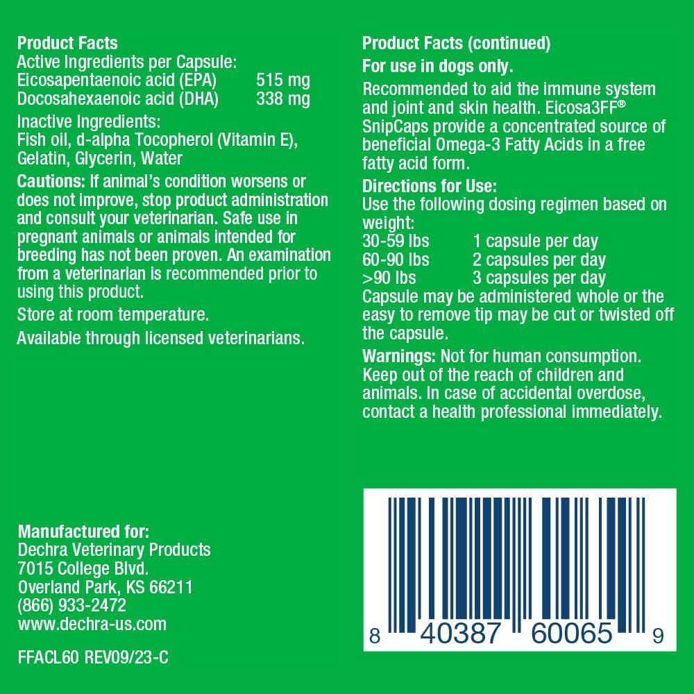 Eicosa3FF SnipCaps Omega 3 Free Fatty Acid Capsules for Dogs - Large, 60 ct