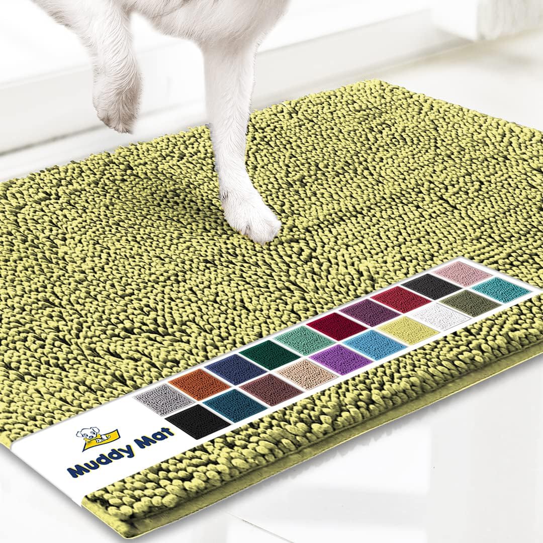 Muddy Mat® Original Dog Door Mat for Muddy Paws, Super Absorbent Microfiber, Non-Slip Washable Pet Rug, Quick Dry Chenille Entryway Carpet, Machine Washable Indoor Outdoor mat, Yellow 18"x28"