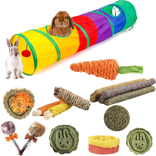 HERCOCCI Bunny Tunnels and Tubes, Collapsible Rabbit Hideout Tunnel Small Animal Activity Toy for Rabbits Bunnies Guinea Pigs Ferrets Kitty Puppy