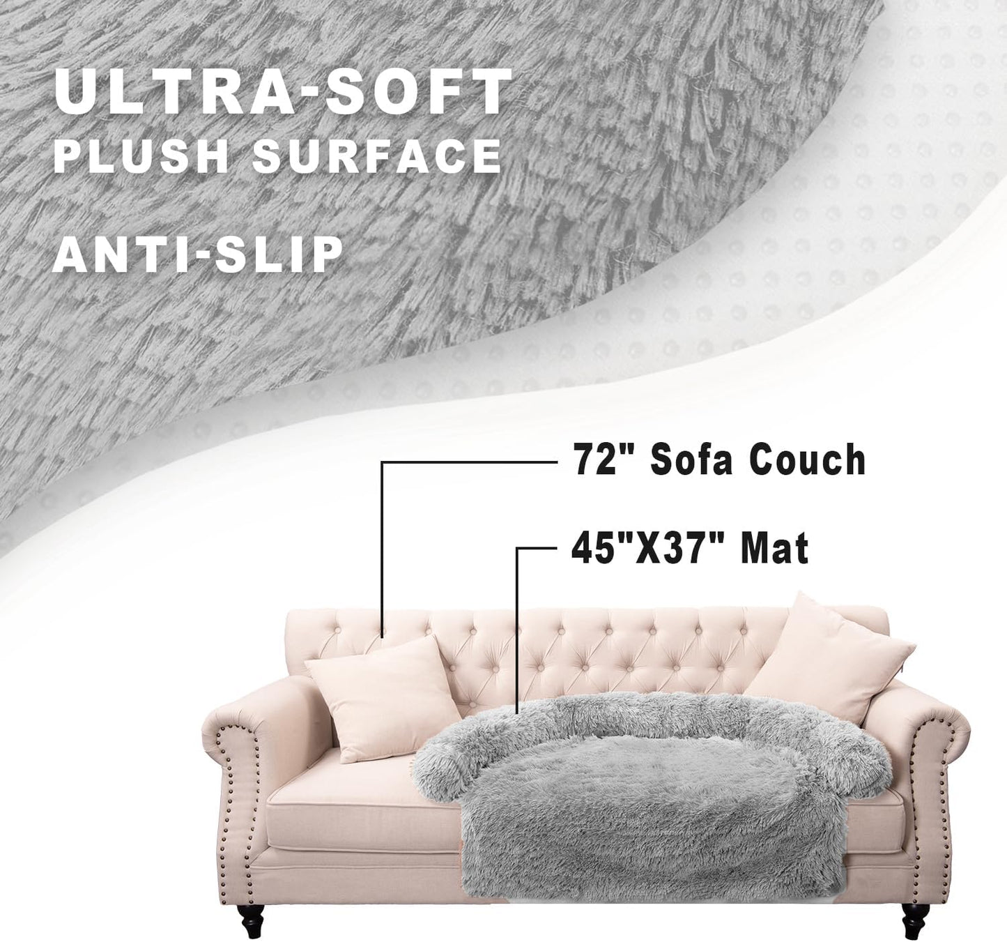 Calming Dogs/Cats Bed Mats, Dog Pad Washable Removable Couch Cover, Plush Long Fur Mat for Pets, Waterproof Lining, Perfect for Small, Medium and Large Dogs and Cats (Light Gray, 45"x37")