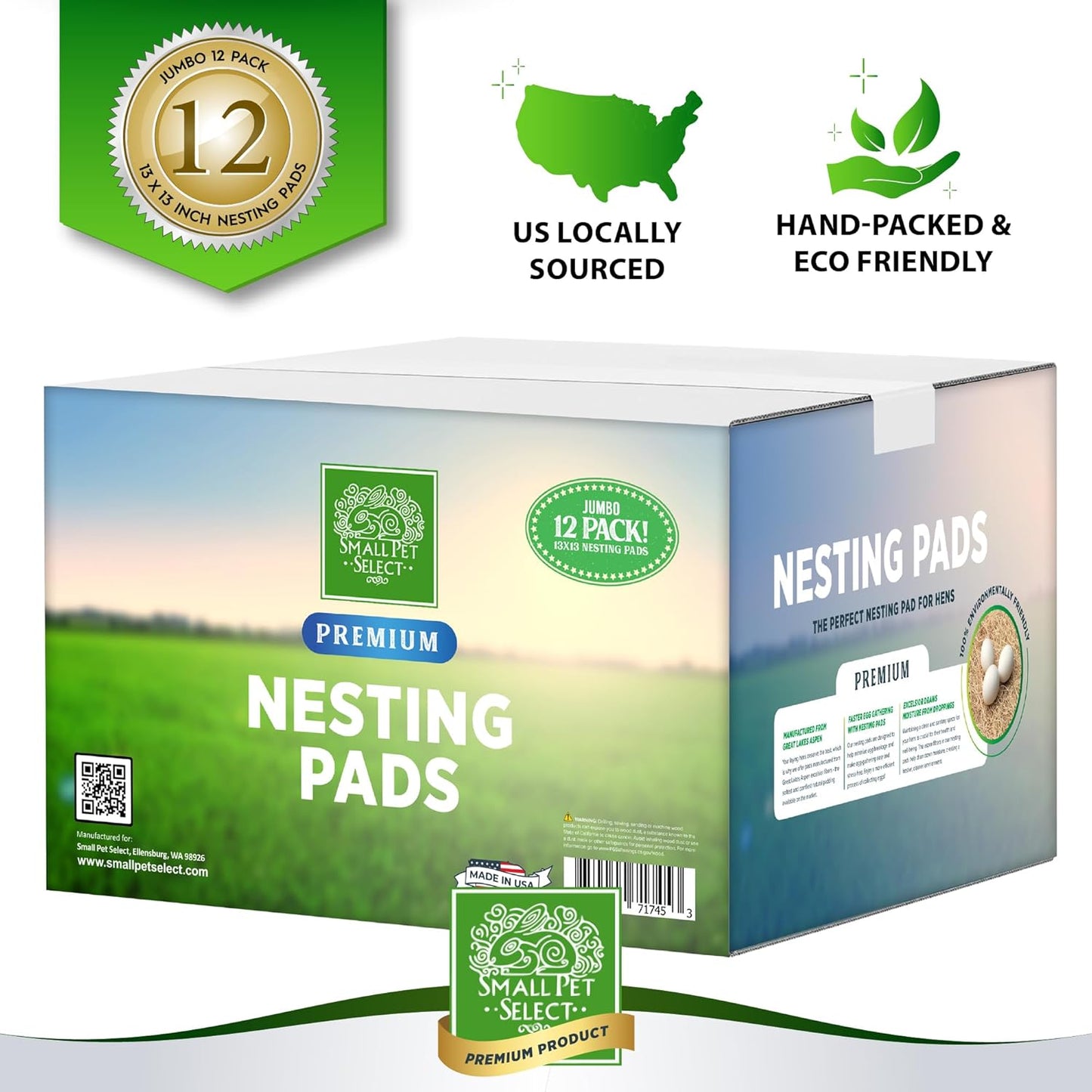 Small Pet Select - Chicken Nesting Pads (12-Pack), 13x13, for Hens, Fits Most Nesting Boxes, Chicken Coop Nest Liners
