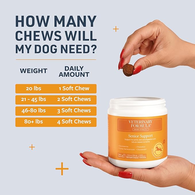 Veterinary Formula Senior Support Joint Supplement for Dogs - Soft Chews, 100ct - Support Healthy Joints, Skin, Gut, and Immunity with Glucosamine for Dogs