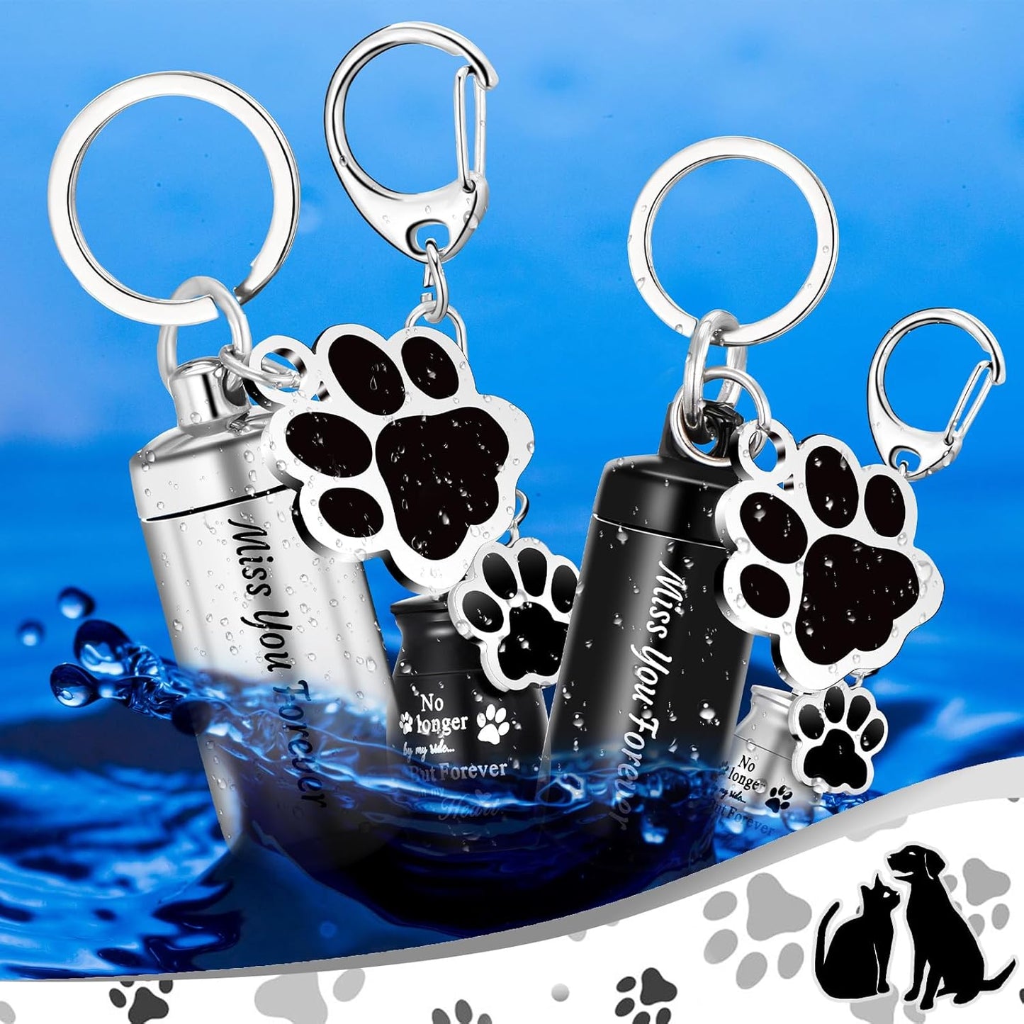 Kigeli 4 Pcs Pet Ashes Keepsake Keychain for Dog Pet Ashes Urn with 4 Pcs Filling Tools Memorial Cylinder Cat Cremation Jewelry Pend Paw Print Urn Pendant 2 Styles