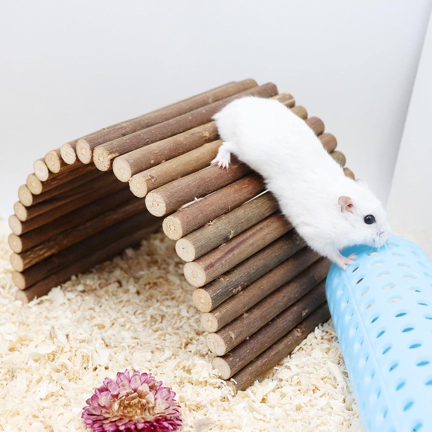 Hermit Crab Climbing Toys, Wooden Hermit Crab Hideout, Reptile Tank Habitat Decor, Bendable Ladder Bridge Tunnel Toys for Lizard Chameleon Hamster Rats Chinchilla Guinea Pig Rabbit Bearded Dragon