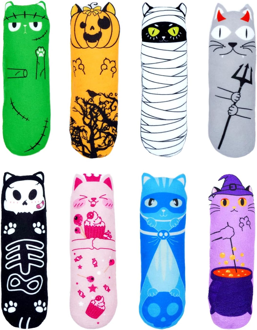 PET SHOW 8 Pack Halloween Cat Kicker With Catnip Crinkle Sound for Indoor Cats - Cute Ghost Pumpkin Plush Kittens Shape Natural Interactive Pet Kitty Toy