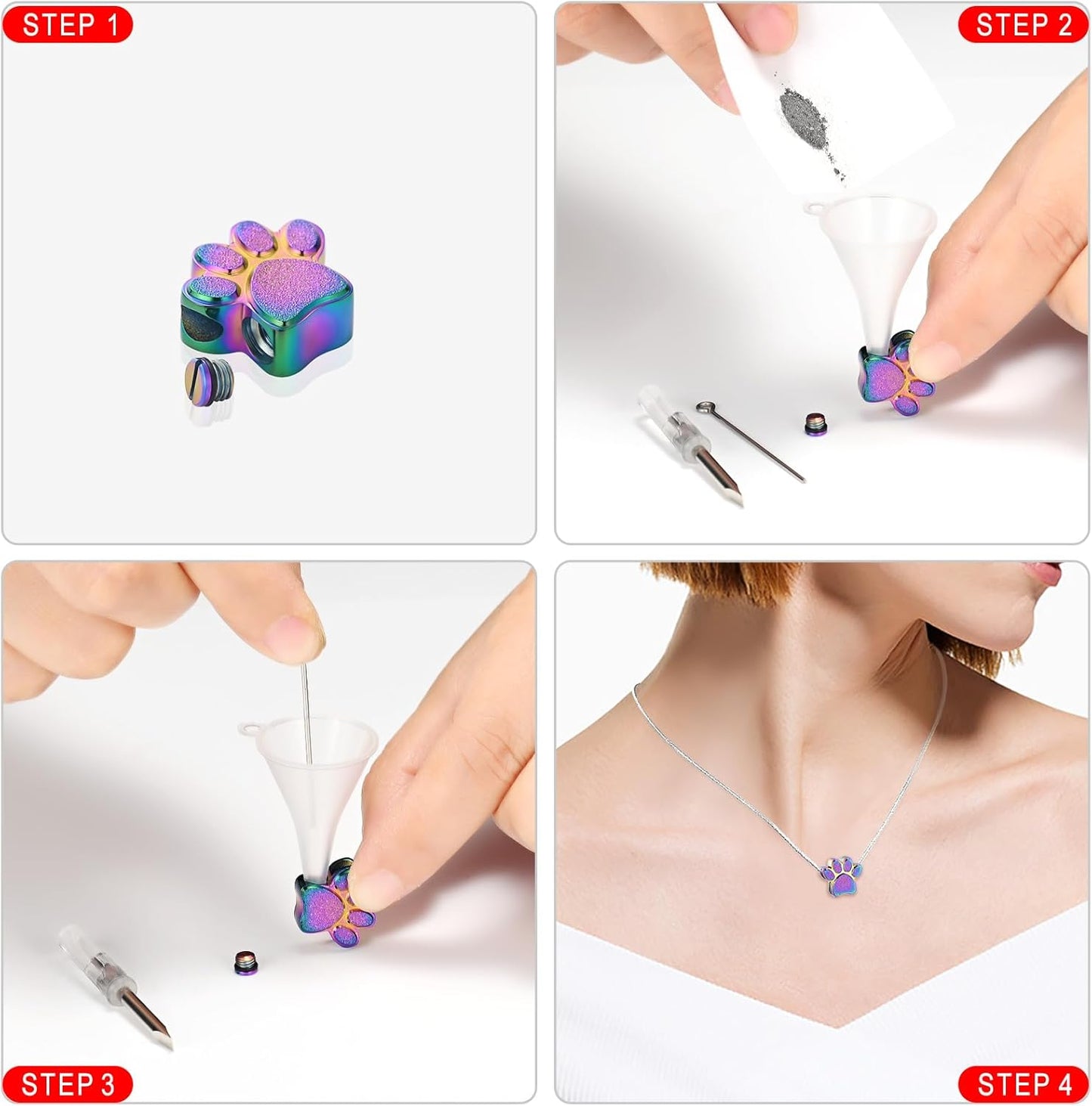 Pet Urns For Dogs/Cats - Pet Ashes Necklace - Paw Print Urn Necklace with Mini Keepsake Urn Memorial Ash Jewelry