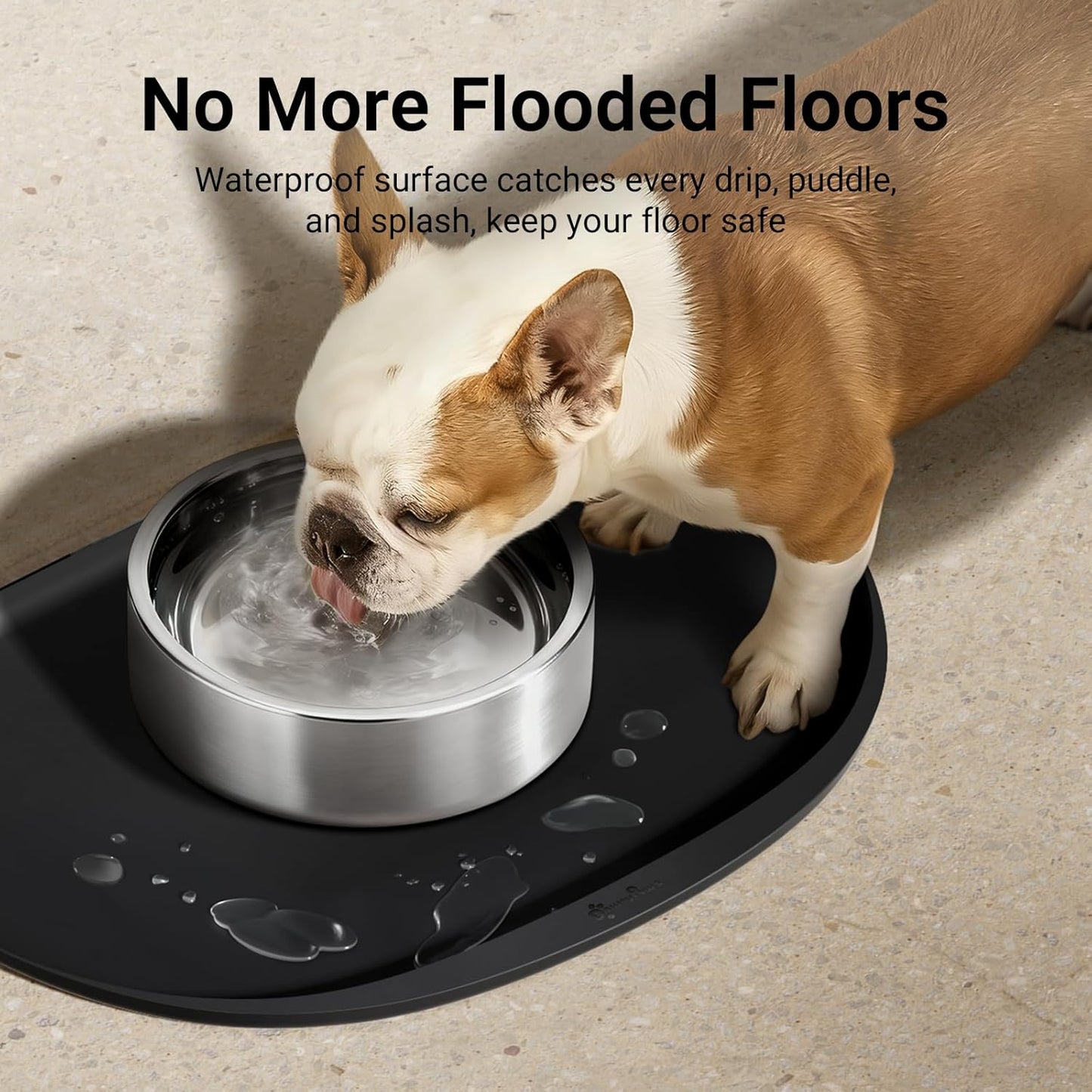 DownyPaws Dog Food Mats for Floors Waterproof, BPA Free Silicone Dog Bowl Mat, Non-Slip Pet Feeding Mat with High Raised Edge, Cat Placemat for Messy Drinkers, 24"×17", Black