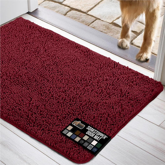 GORILLA GRIP Dog Doormat, Absorbent Doormats for Muddy Dogs Paws, 70x24 Machine Washable Soakstopper Rugs, Cleaner Floors, US Designed Pet Bed Door Mat, Indoor Entrance Pets Rug, Burgundy