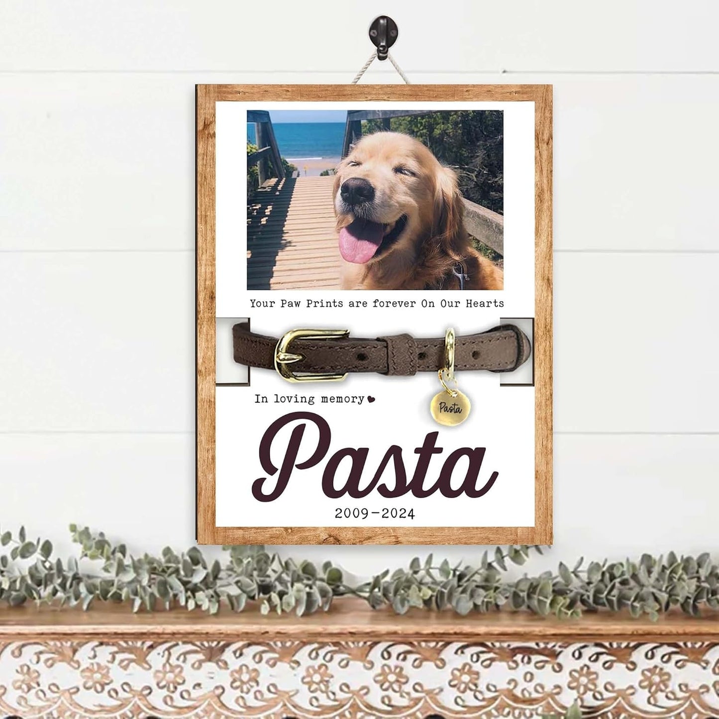 Custom Pet Memorial Frame with Collar Holder – Personalized Dog Loss Gift, Pet Photo Remembrance Sign, Sympathy Gift for Pet Lovers