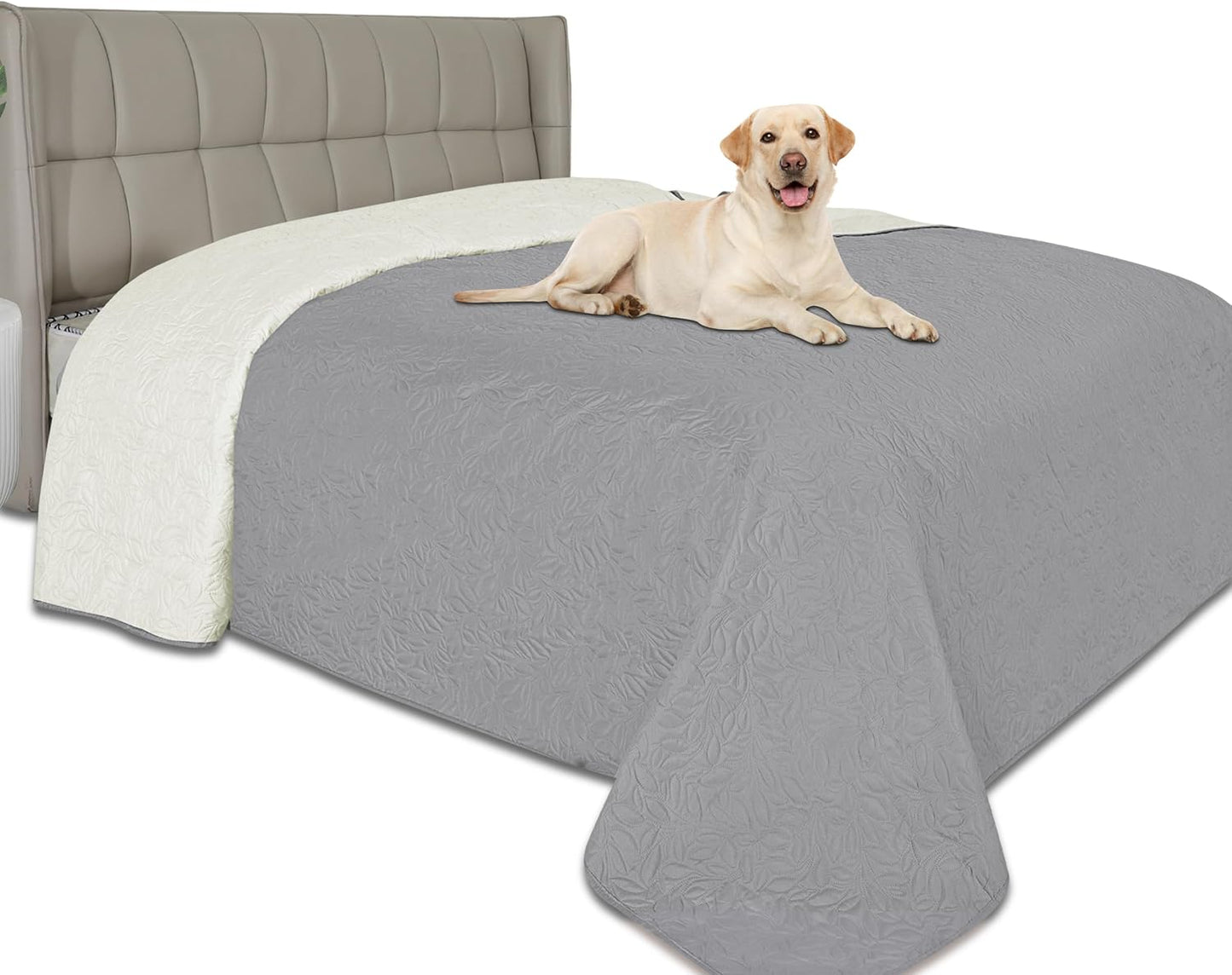 Easy-Going Waterproof Dog Bed Cover Reversible Leak Proof Pet Blanket Replacement Mat for Furniture Washable Couch Cover Sofa Cover for Dogs Cat(82x102 Inch, Light Gray/Ivory)