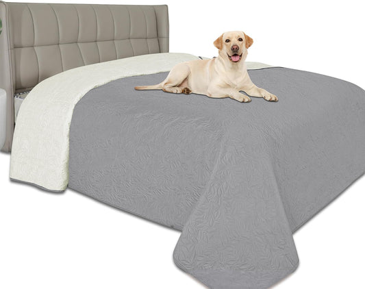 Easy-Going Waterproof Dog Bed Cover Reversible Leak Proof Pet Blanket Replacement Mat for Furniture Washable Couch Cover Sofa Cover for Dogs Cat(82x102 Inch, Light Gray/Ivory)