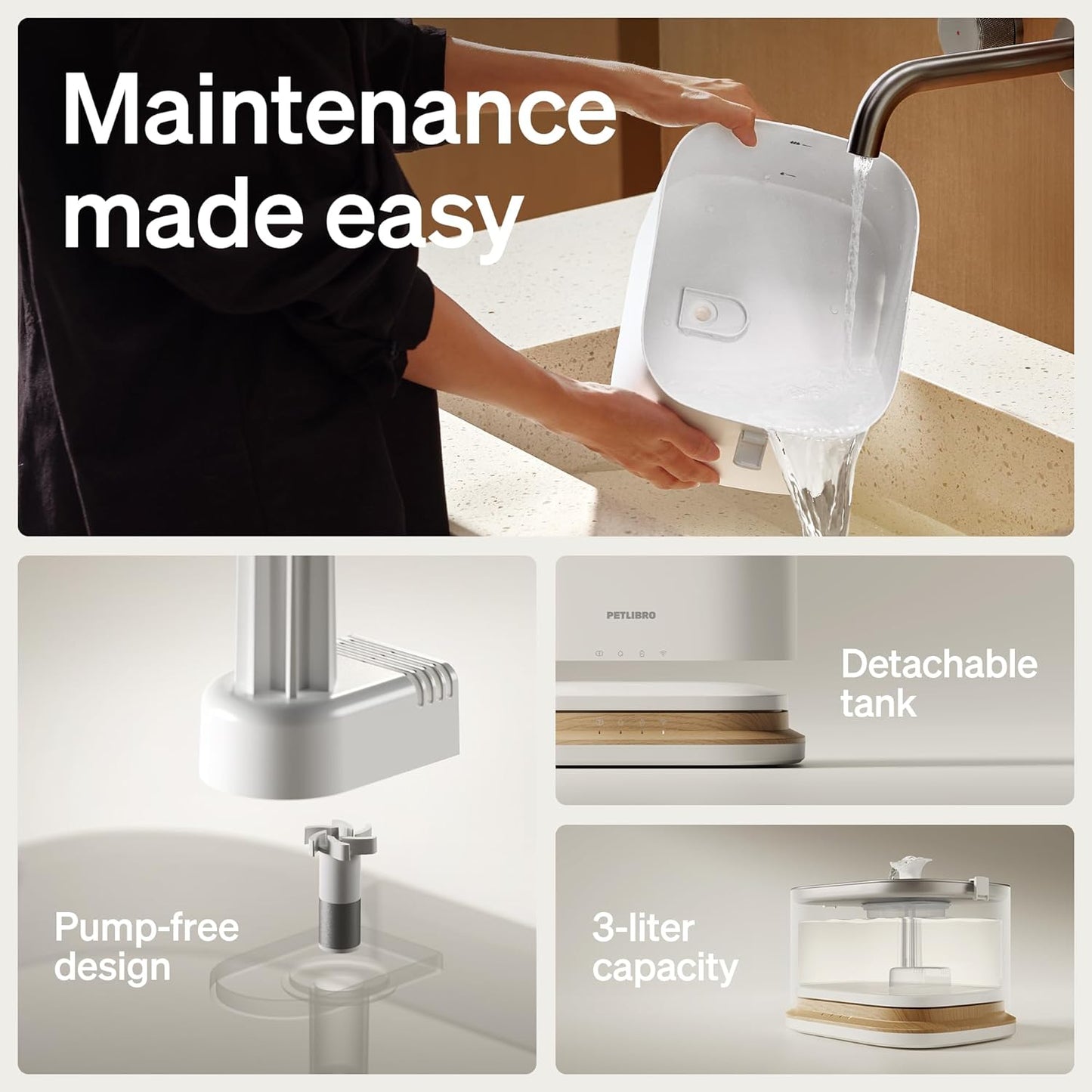 PETLIBRO Upgrade Cat Water Fountain, Cordless Cat Fountain Battery Operated, App Monitoring 3L/101oz Dockstream 2 Pet Water Fountain with Stainless Steel Tray, 5GHz WiFi Dog Water Bowl Dispenser