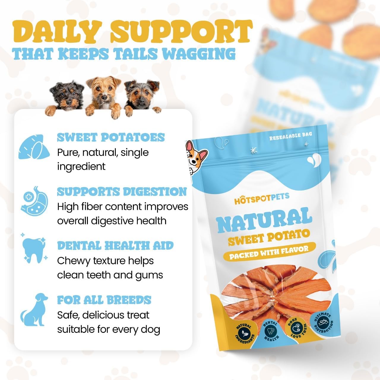Dehydrated Sweet Potato Dog Treats - 1lb All-Natural, High Protein, Low Fat - Slow Roasted Oven Baked A Healthy Rawhide Alternative Dog Chews - Training & Treats