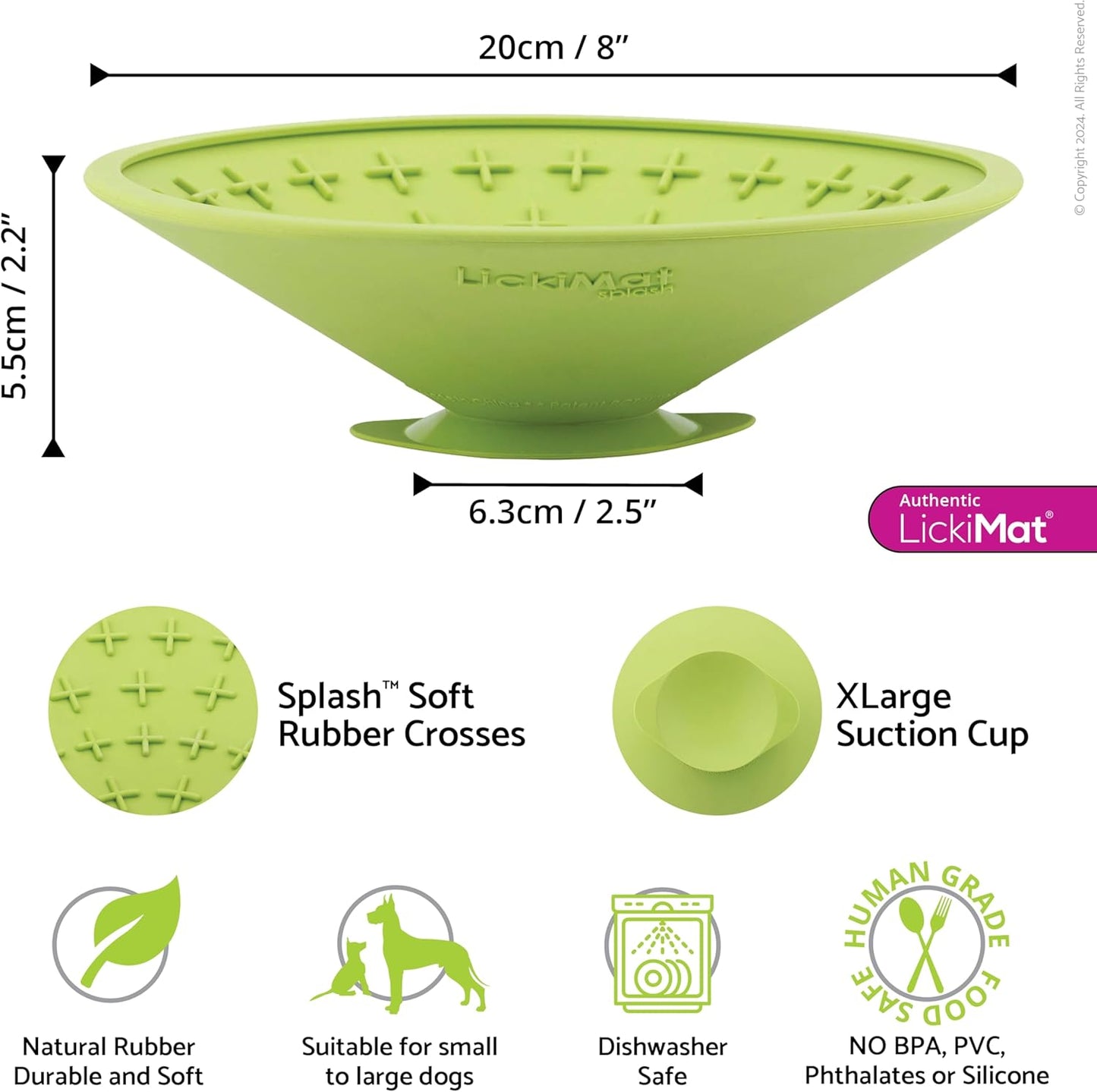 LickiMat Splash, Dog Slow Feeder Bowl Lick Mat, Boredom Anxiety Reducer, Sticks to Smooth Surface; Perfect for Food, Treats, Yogurt, or Peanut Butter. Fun Alternative to a Slow Feed Dog Bowl, Green