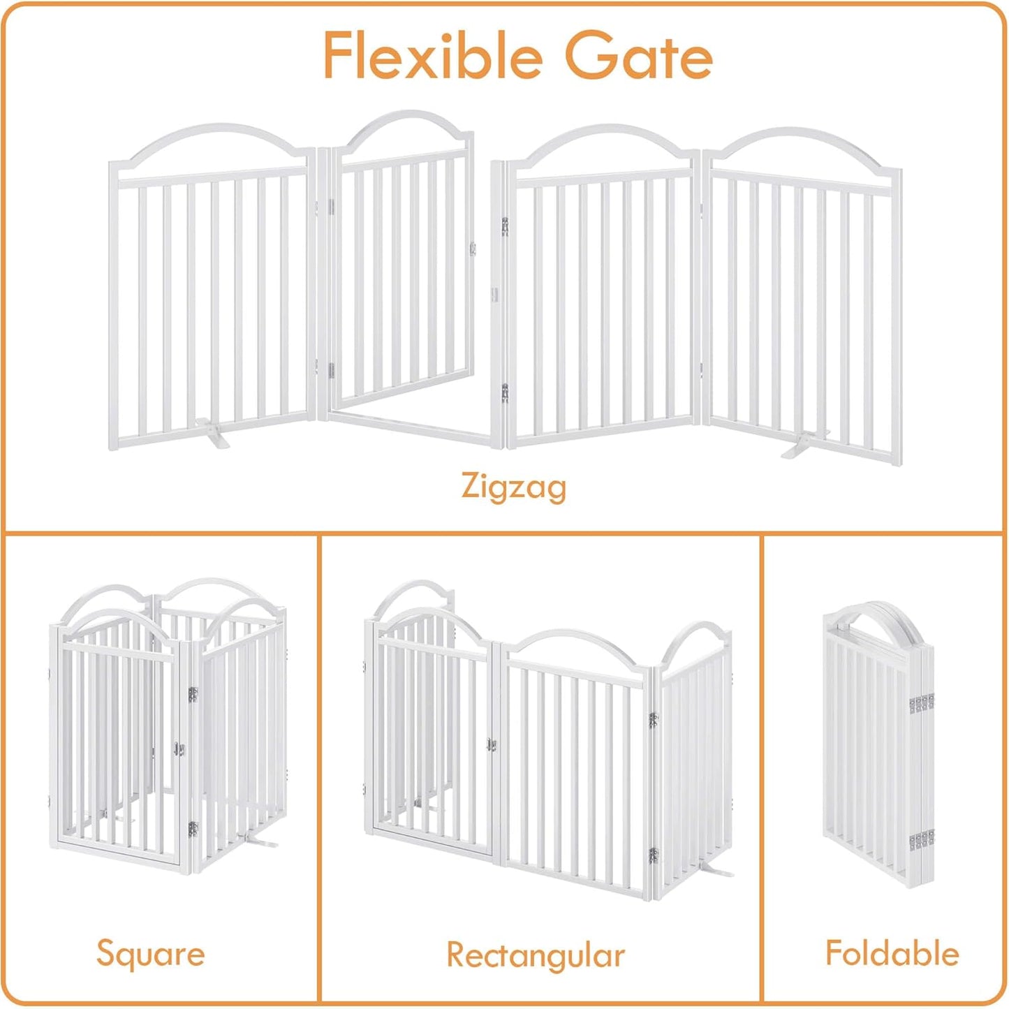 UDD Dog Gate Indoor 96" Extra Wide, 32" Tall Foldable Pet Gate with Door for Stairs Doorways Hallways Porch, Freestanding No Drilling Metal Pet Fence for Dogs Puppy, White 4-Panel