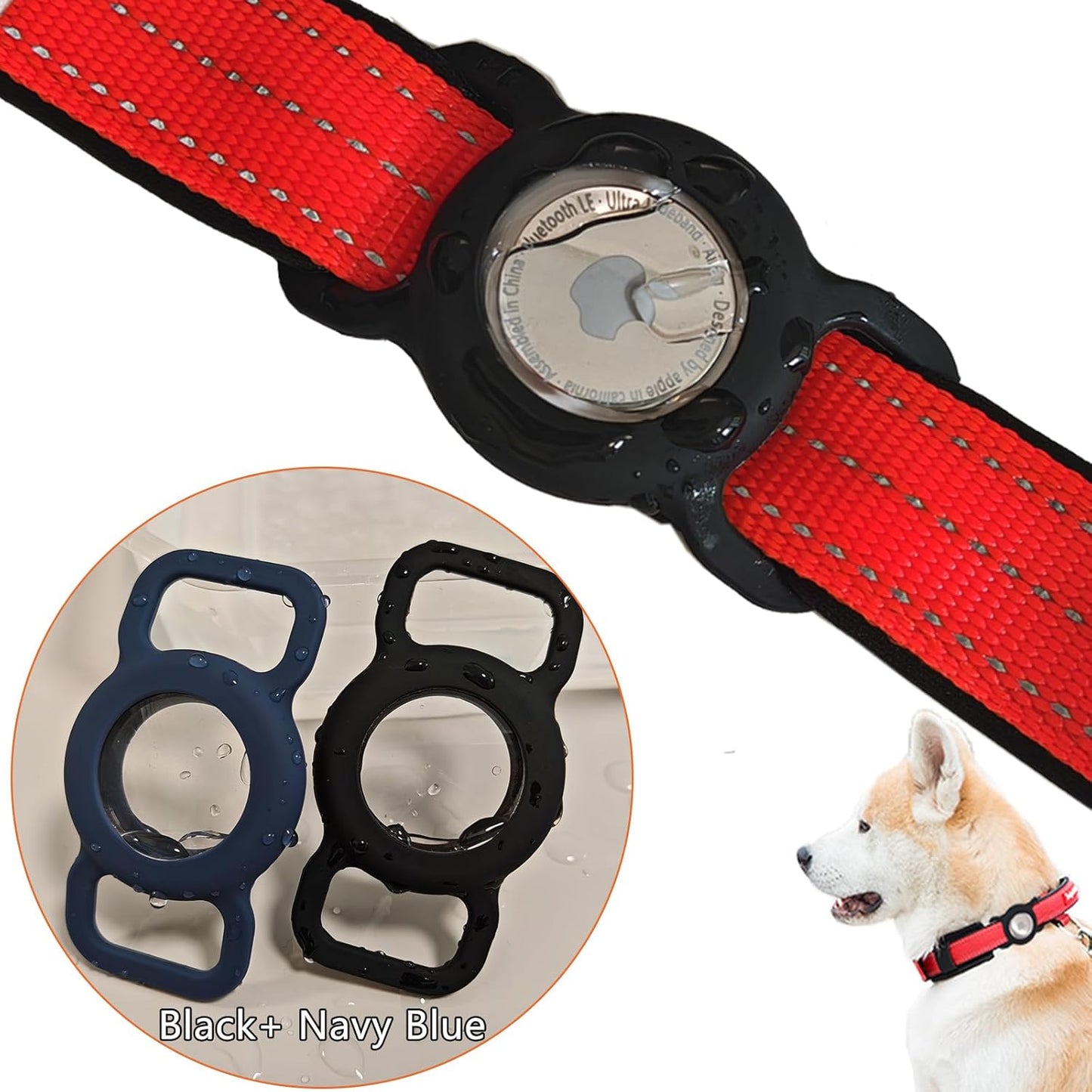 Dog Collar AirTag Holder Waterproof, 2 Pack Apple AirTag Case for Dogs, Dog Air Tag. Holder Collar for Pet Collar, Silicone Anti-Lost Airtag Protective Cover Black+Navy Blue