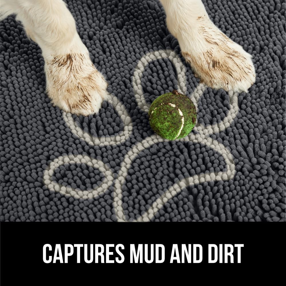 GORILLA GRIP Dog Doormat, Absorbent Doormats for Muddy Dogs Paws, 48x30 Machine Washable Soakstopper Rugs, Cleaner Floors, US Designed Pet Bed Door Mat, Indoor Entrance Pets Rug, Charcoal