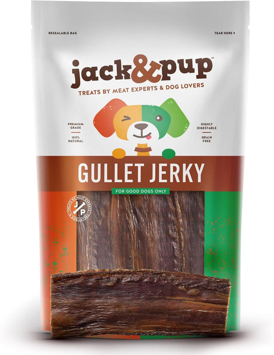 Jack&Pup Gullet Jerky | 6" Beef Gullet Jerky Chew for Small Dogs | Single Ingredient Dog Treats with Glucosamine for Natural Joint Support (25 Pk)
