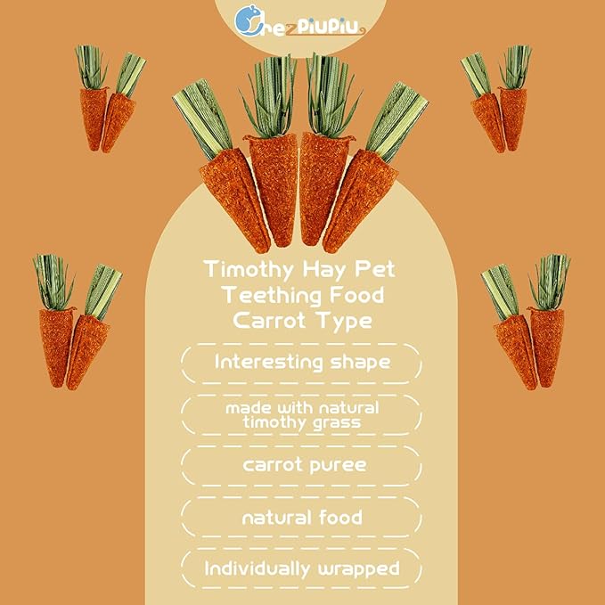 Timothy Grass Carrot Pet Teething Snacks Supplement Small Pet Hamster, Guinea Pig, Rabbit, Chinchilla Food Vitamins Oral & Gastrointestinal Health 7pcs