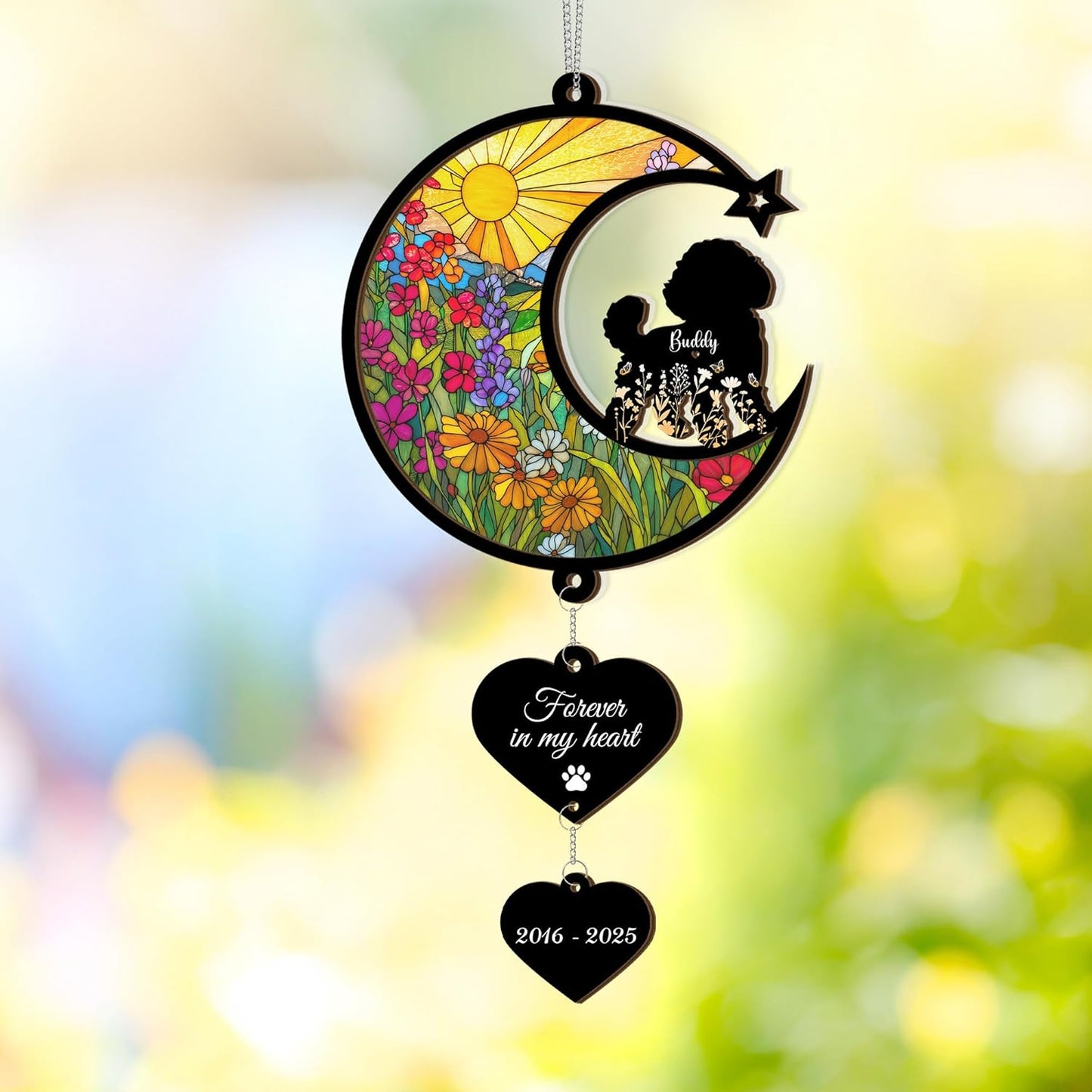 Custom Dog Memorial Suncatcher – Personalized Pet Loss Gift with Name, Breed & Background Variations, Remembrance Keepsake for Dog Lovers