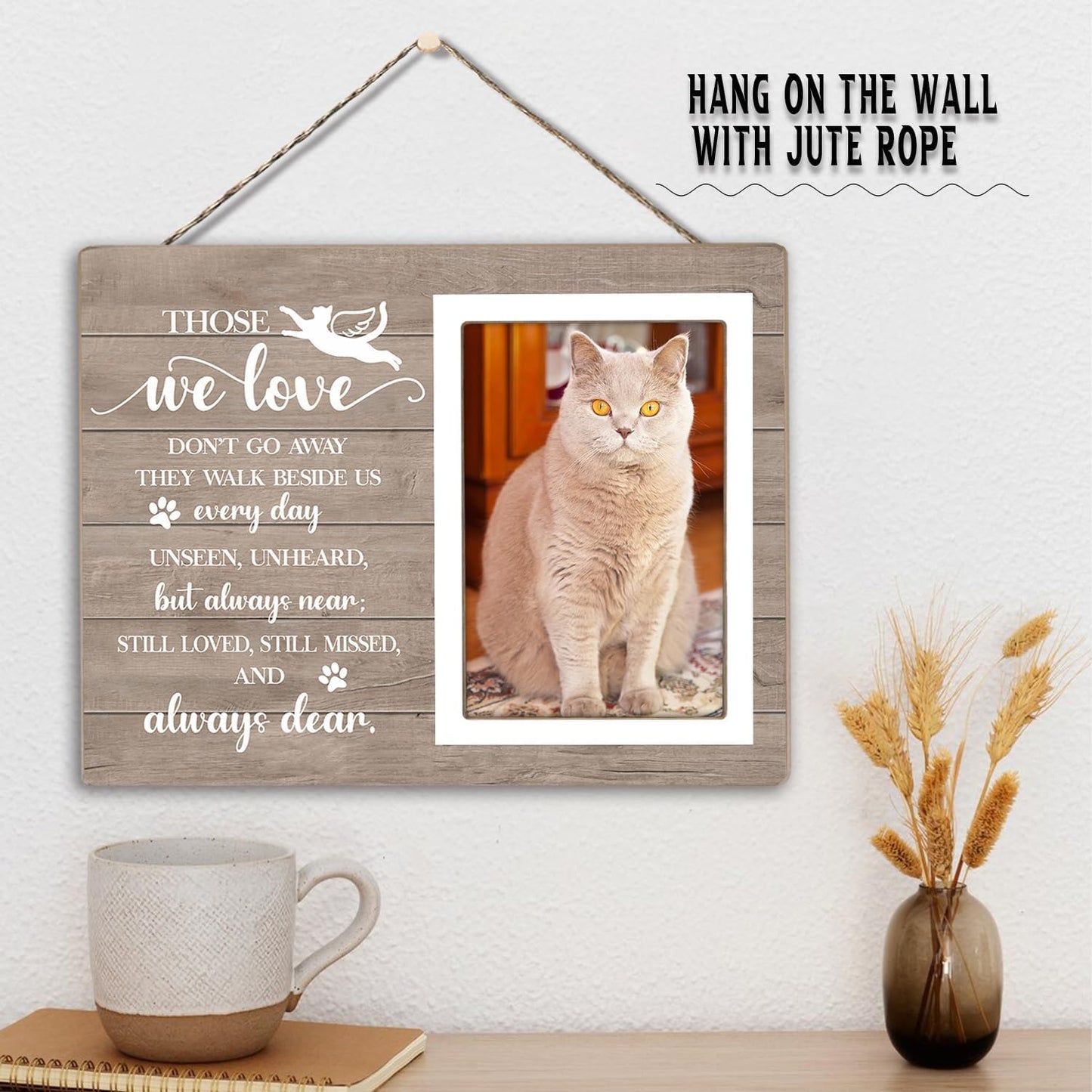 Cat Picture Frame, Cat Memorial Wooden Photo Frame, Pet Remembrance Gift, Sympathy Gift for Pet Owner, Cat Memorial Gifts for Loss of Cat, The Best Angels Have Wings and Whiskers