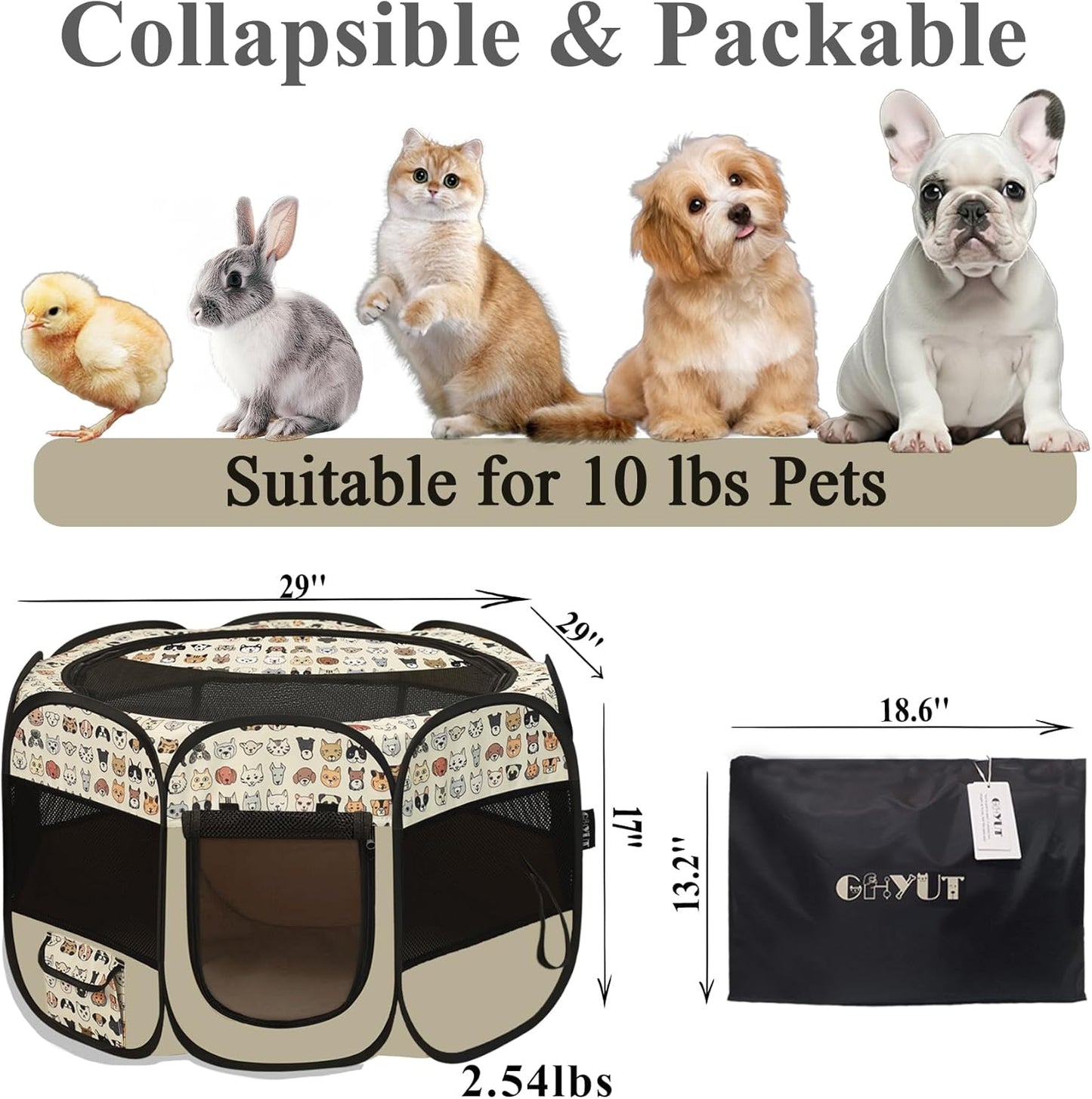 Dog Playpen Waterproof Foldable Pet Play Pens Puppy Playpen Indoor for Puppy Pet - Portable Small Animal & Toddler Play Pen with Washable Pet Cushion, Carrying Case (29"x29"x18.5")