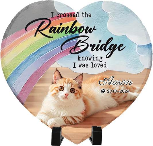 Personalized Pet Memorial Stone - Heart-Shaped Custom Cat Grave Marker with Engraved Name & Photo - Pest Grave Stone for Remembrance Dog/Cat Passing Away Sympathy Gifts (Style A)