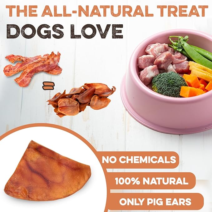 BRUTUS & BARNABY Pig Ears for Dogs, 15 Ct. – Whole or Half, All Natural Single Ingredient Dog Chews, Slow Cooked & Fully Digestible Rawhide Alternative