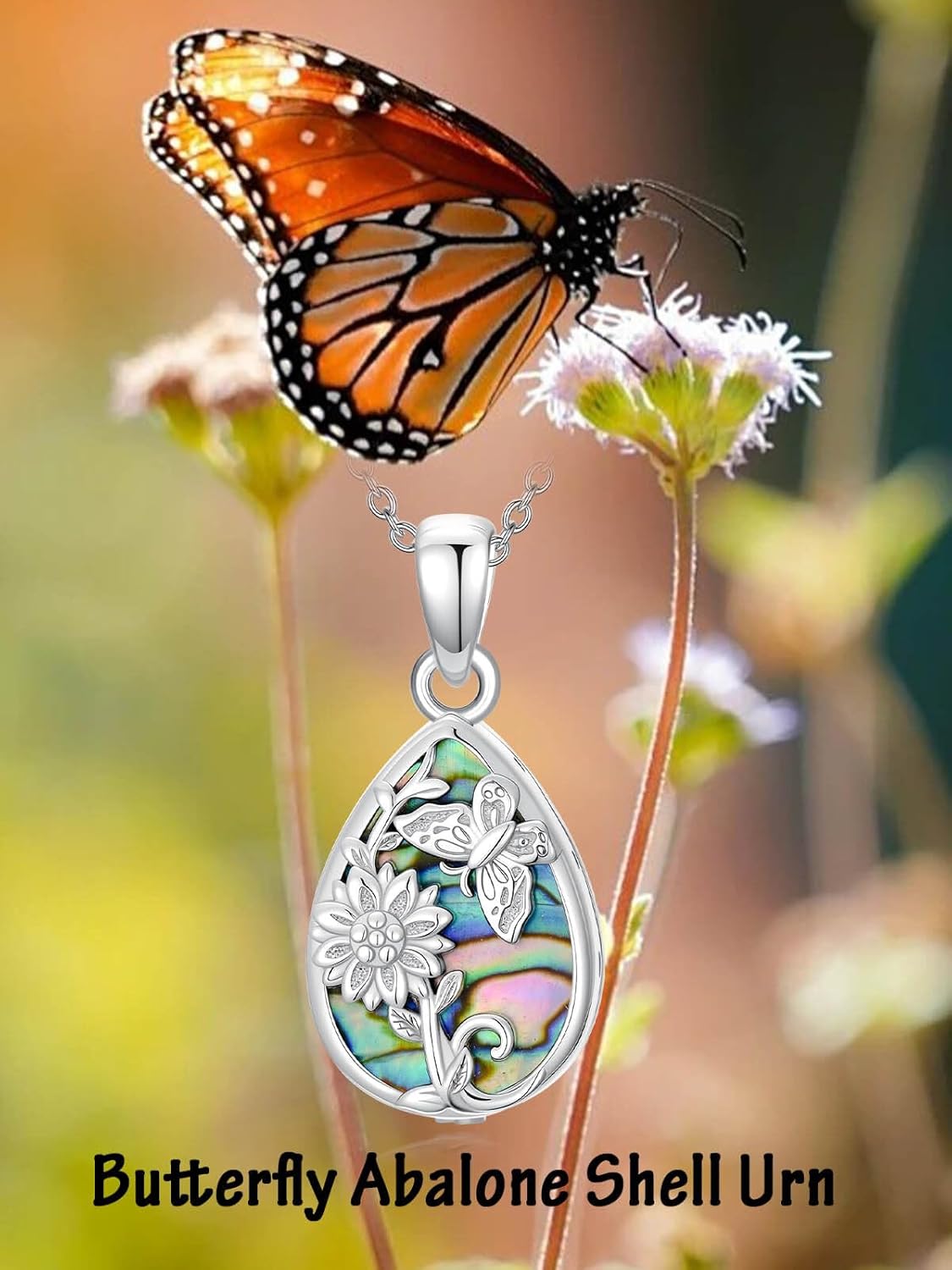 WINNICACA Urn Necklace for Ashes Sterling Silver Abalone Shell Cremation Jewelry for Ashes Jewelry Gifts for Nature Lovers Keepsake Memorial Jewelry for Women